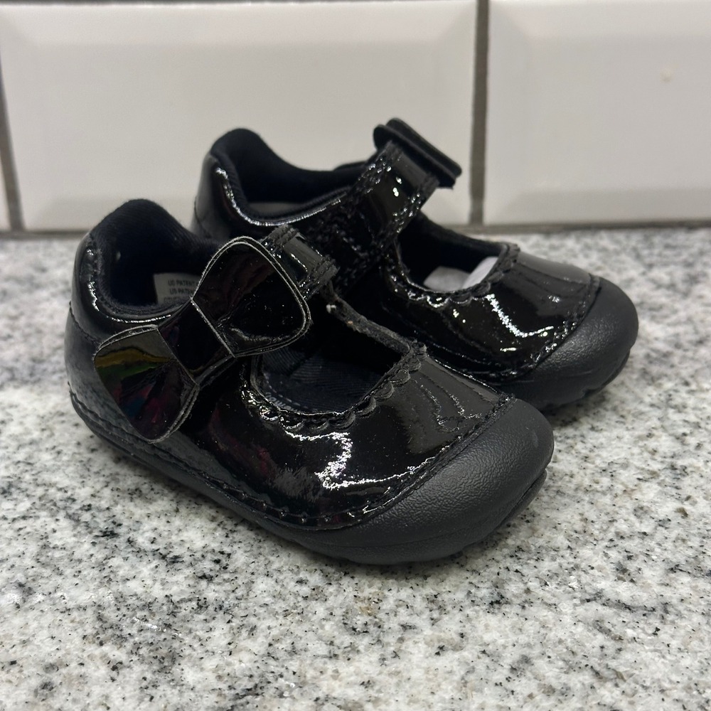 Stride Rite SM Makayla Black‎ Patent Mary Jane Bow Toddler Girls Shoes Size 3M
